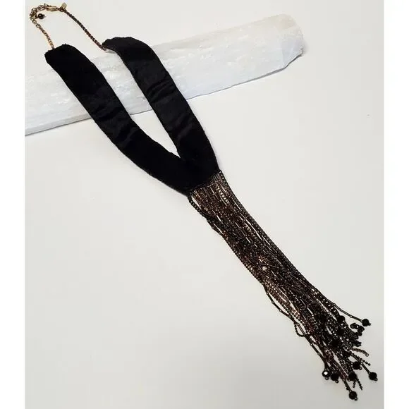 Chico's Miesha Necklace Fringe Bead Silver Gold Beads Collar Statement Y Pendant - Picture 7 of 11